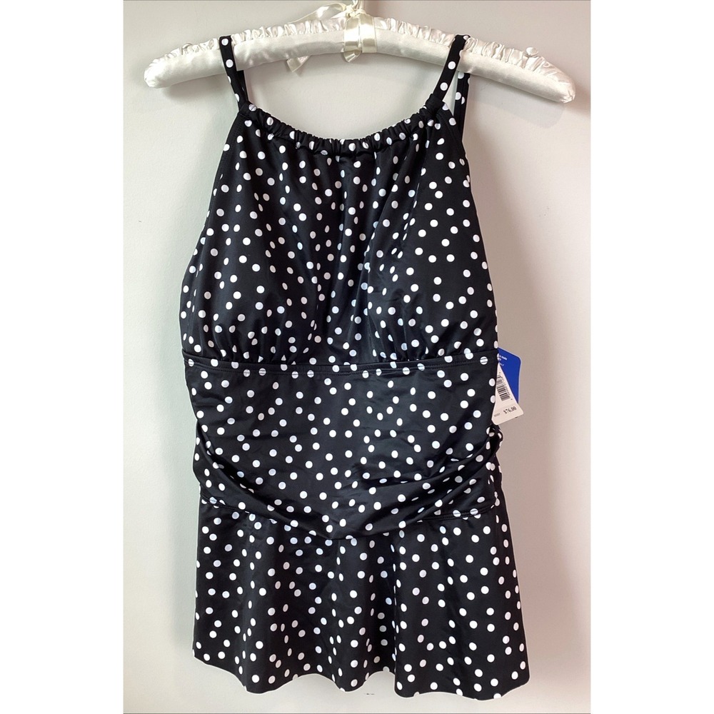 Eco Swim Tankini Top Women's 12 Black White Polka Dot Swimsuit Padded Bra Italy